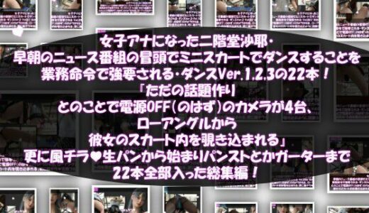 【2025-11-24発売】女子アナになった二階堂沙耶・早朝のニュース番組の冒頭でミニスカートでダンスすることを業務命令で強要される・ダンスVer.1、2、3:全22本セット『ただの話題作りとのことで電源OFF（のはず）のカメラが4台、ローアングルから彼女のスカート内を覗き込むように設置されている:生パンティやパンストやガーターストッキング等まで含めた合計22本セット総集編！』【d_705231】【Libido-Labo】