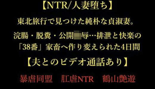【2026-01-18発売】【NTR/人妻堕ち】東北旅行で見つけた純朴な貞淑妻。浣腸・脱糞・公開陵●…排泄と快楽の「38番」家畜へ作り変えられた4日間【夫とのビデオ通話あり】【d_724022】【暴虐同盟】